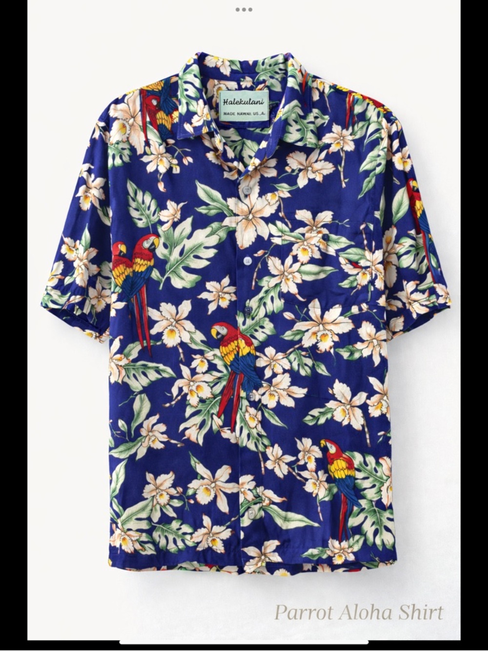 Halekulani Made in Hawaii Parrot Hawaiian Aloha Shirt Blue Orchid TropicalXL XXL
